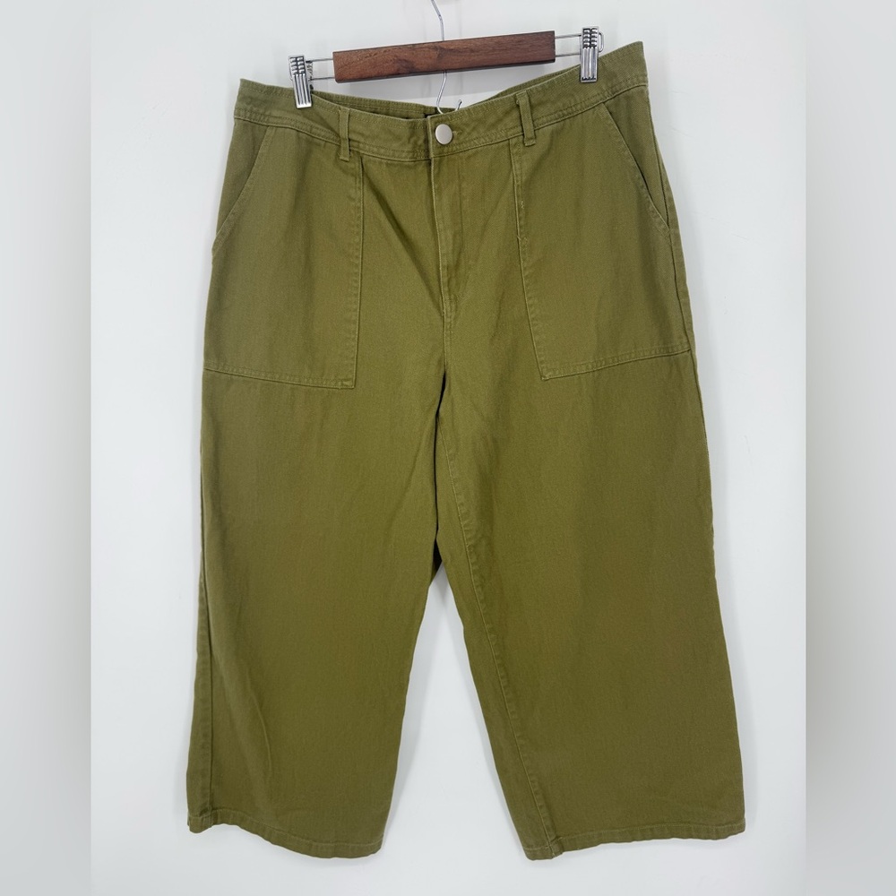 Who What Wear Women's Olive Wide Leg Cropped Pants Plus Size 16 100% Cotton